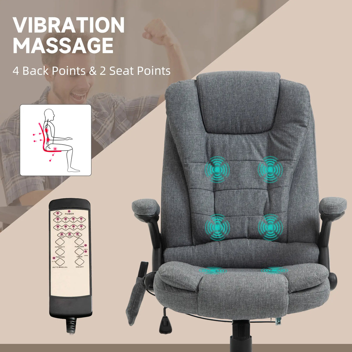 6 Point Vibrating Massage Chair, High Back Executive, Reclining, Swivel Wheels, Grey Massage Chairs at Gallery Canada