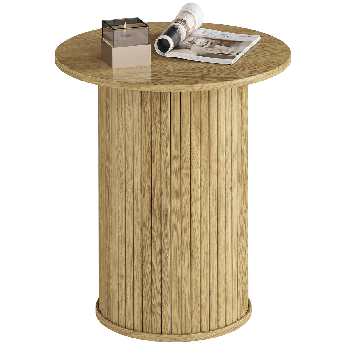 Round Side Table, Fluted Accent End Table, Narrow Nightstand, Oak Side Tables at Gallery Canada