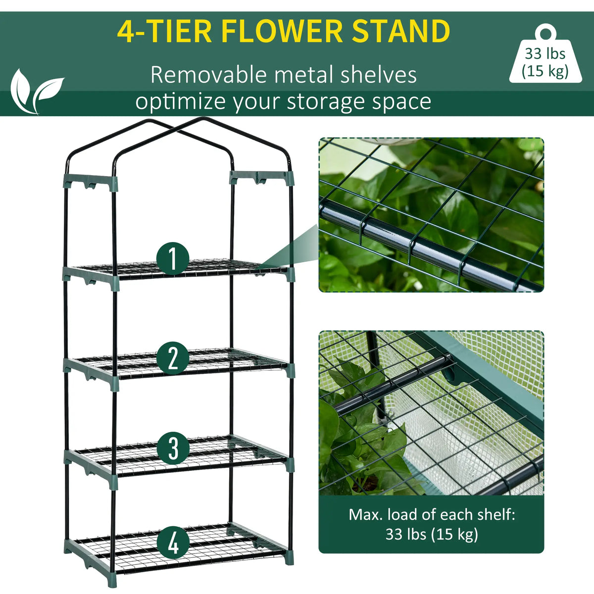 Portable Greenhouse With 4 Tier Shelves, Steel Frame, PE Cover, 28" x 20" x 63", White Portable Greenhouses at Gallery Canada