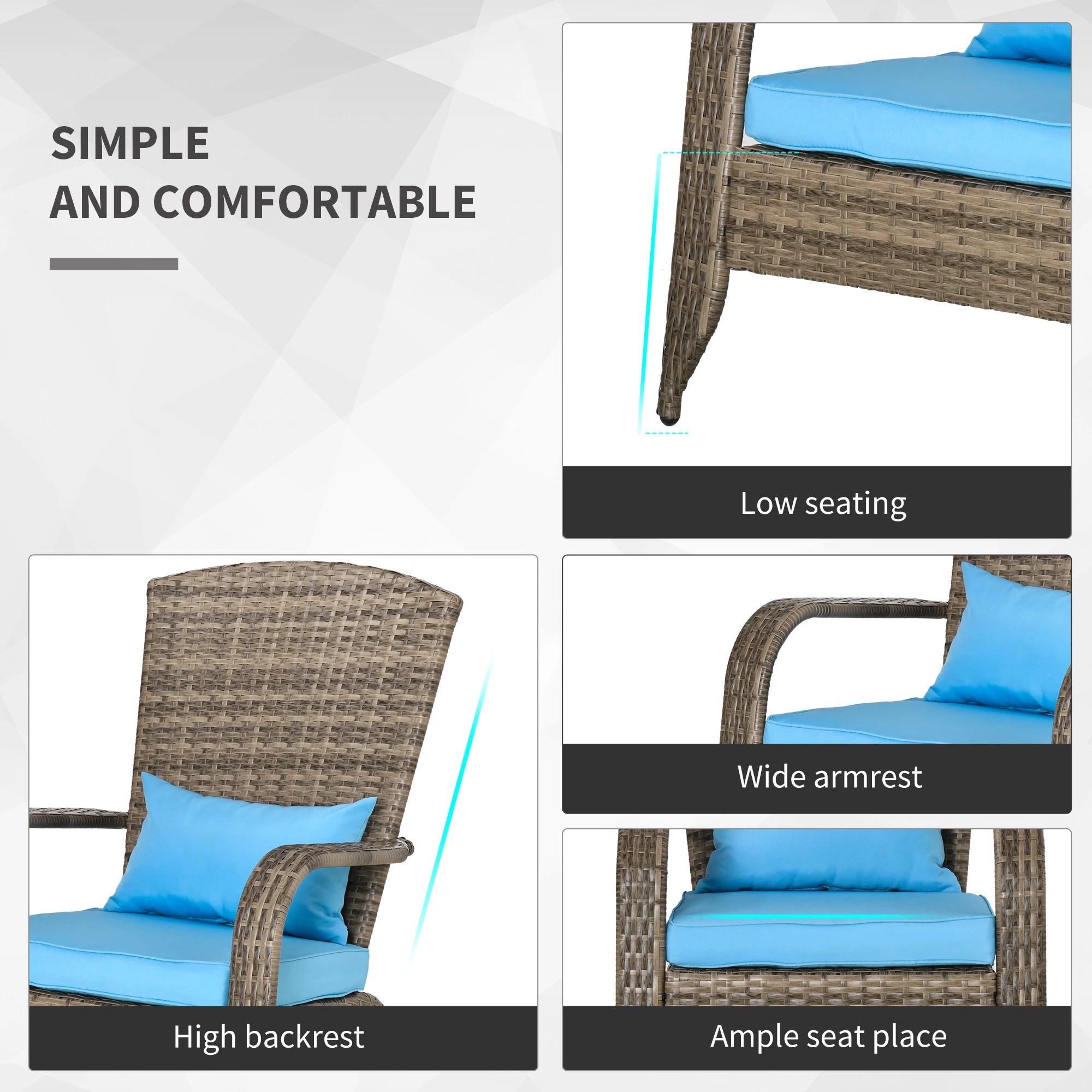 Outdoor PE Rattan Adirondack Chair, w/ Cushions, Blue Patio Chairs at Gallery Canada