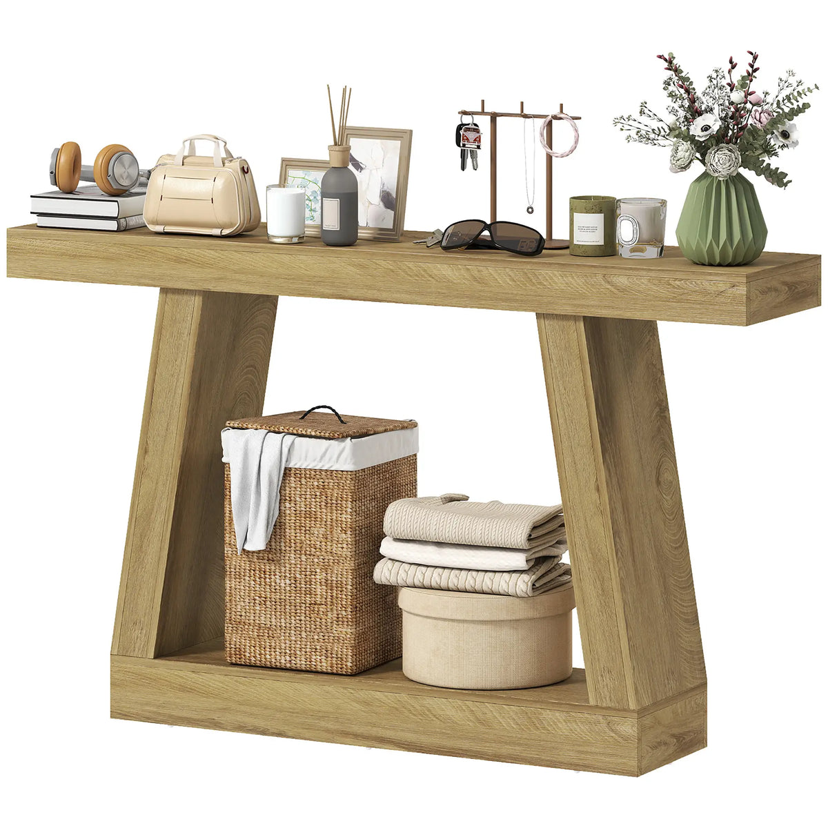 55" Farmhouse Console Table with Storage, Oak Console Tables Oak at Gallery Canada