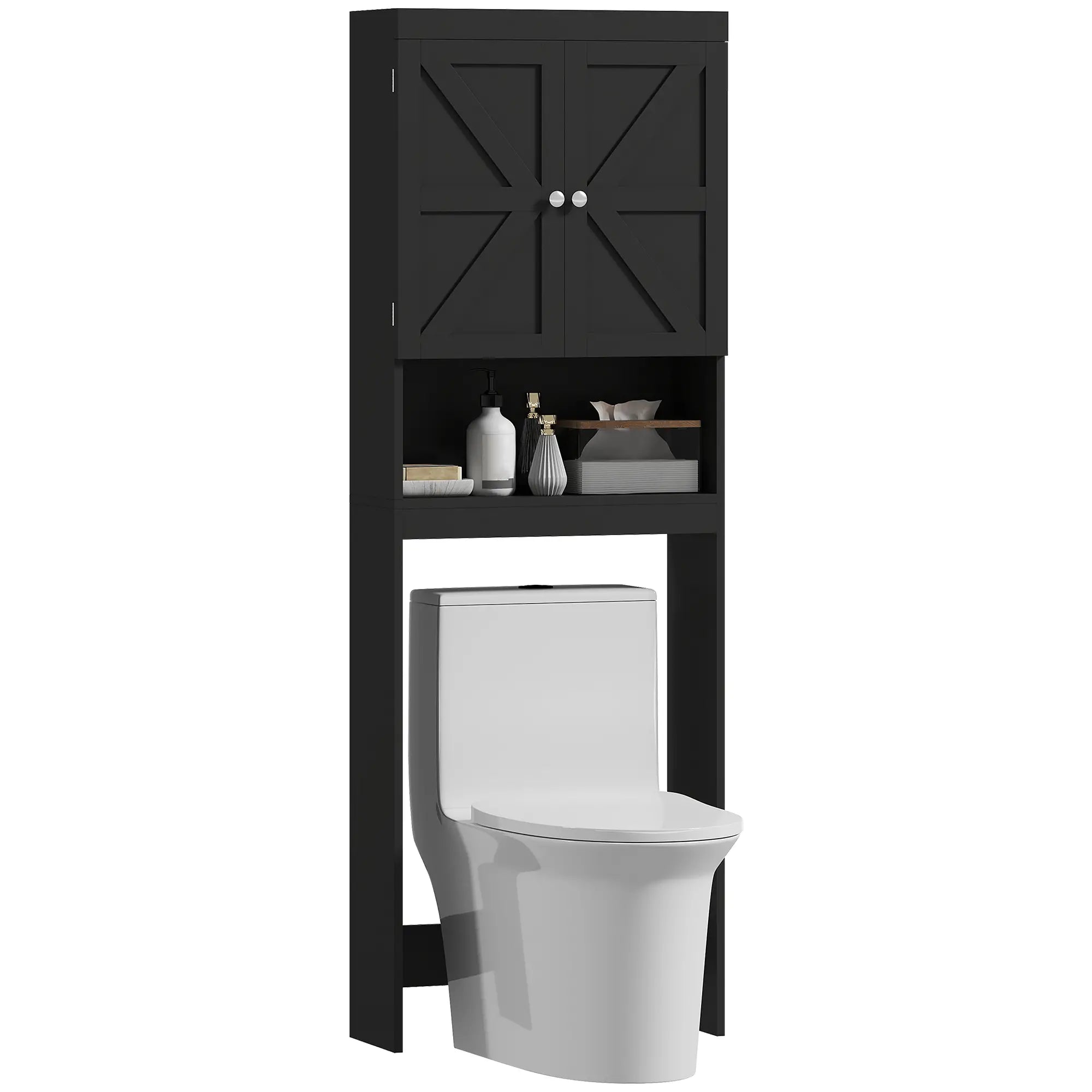 Over Toilet Cabinet, Bathroom Storage with Barn Doors, Open Shelf, Black Bathroom Cabinets at Gallery Canada