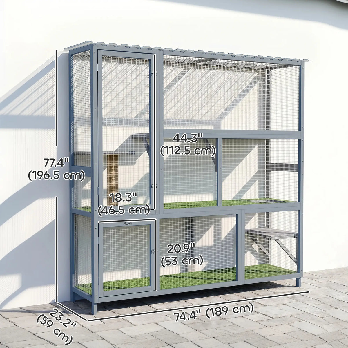Wooden Catio, 77"H Cat House With Roof, Platforms, Scratching Post Outdoor Cat Enclosures at Gallery Canada