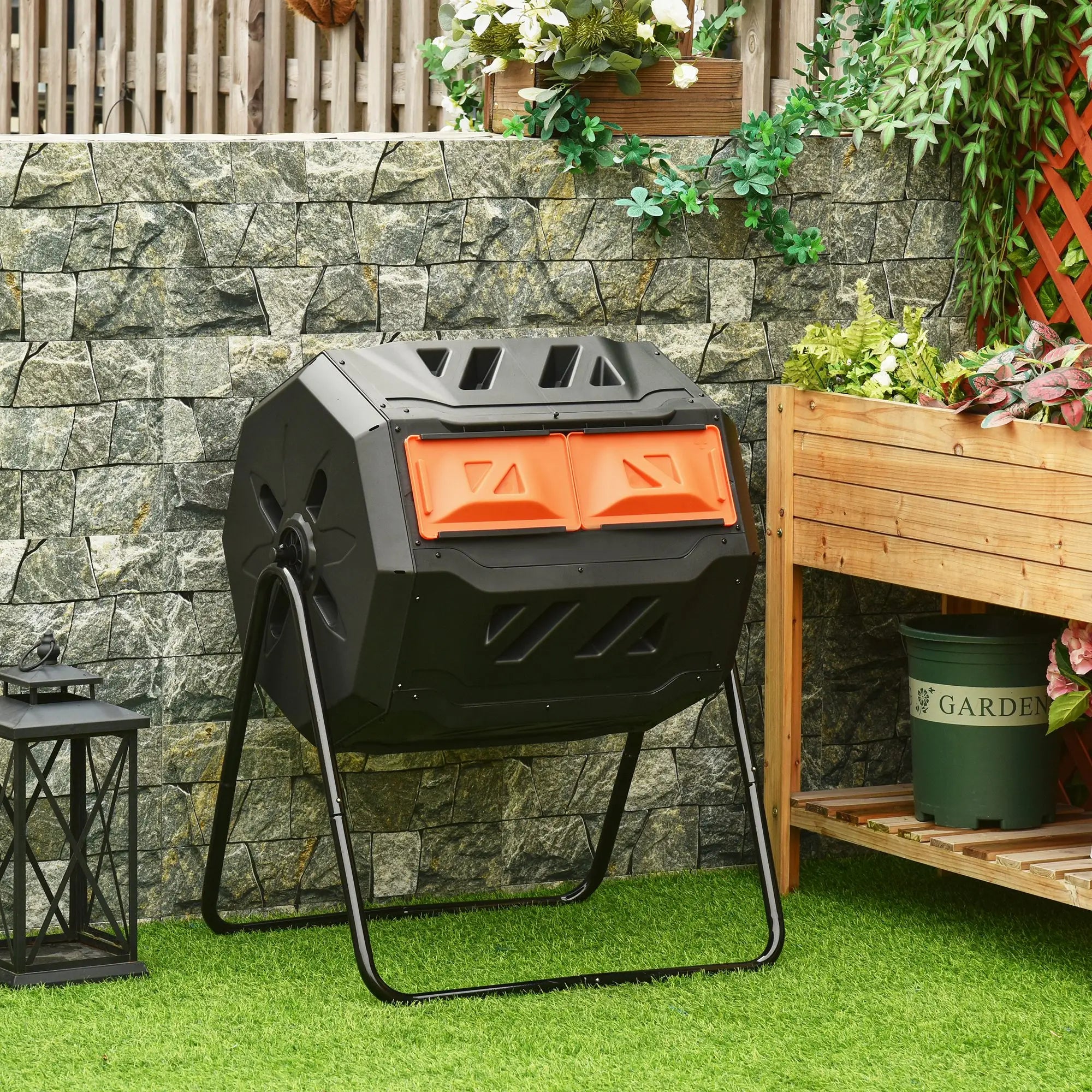 Dual Chamber Compost Bin, 43 Gallon, 360° Rotating, Orange Outdoor Compost Bin at Gallery Canada