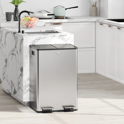 Dual Garbage Bin with Foot Pedal, 2 x 28 Litre, Silver Household Supplies at Gallery Canada