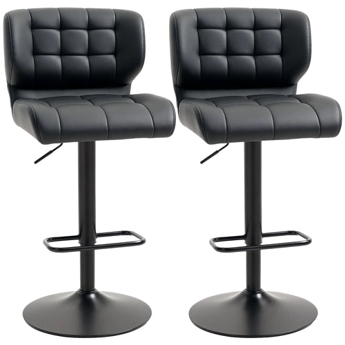 Swivel PU Leather Barstools, Set of 2, Adjustable with Footrest, Black