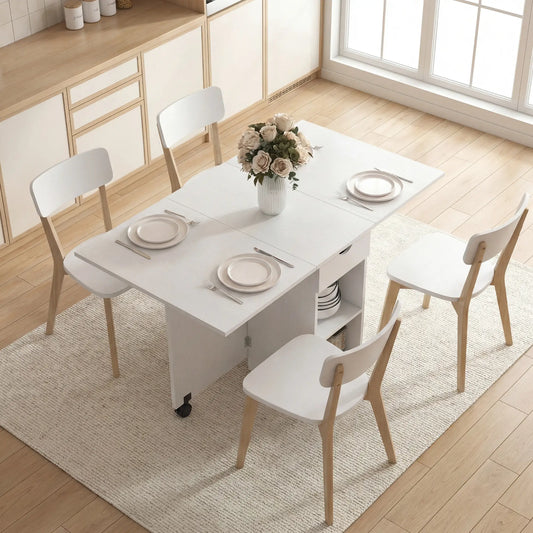 Folding Dining Table With Storage Drop Leaf, White Dining Tables White at Gallery Canada