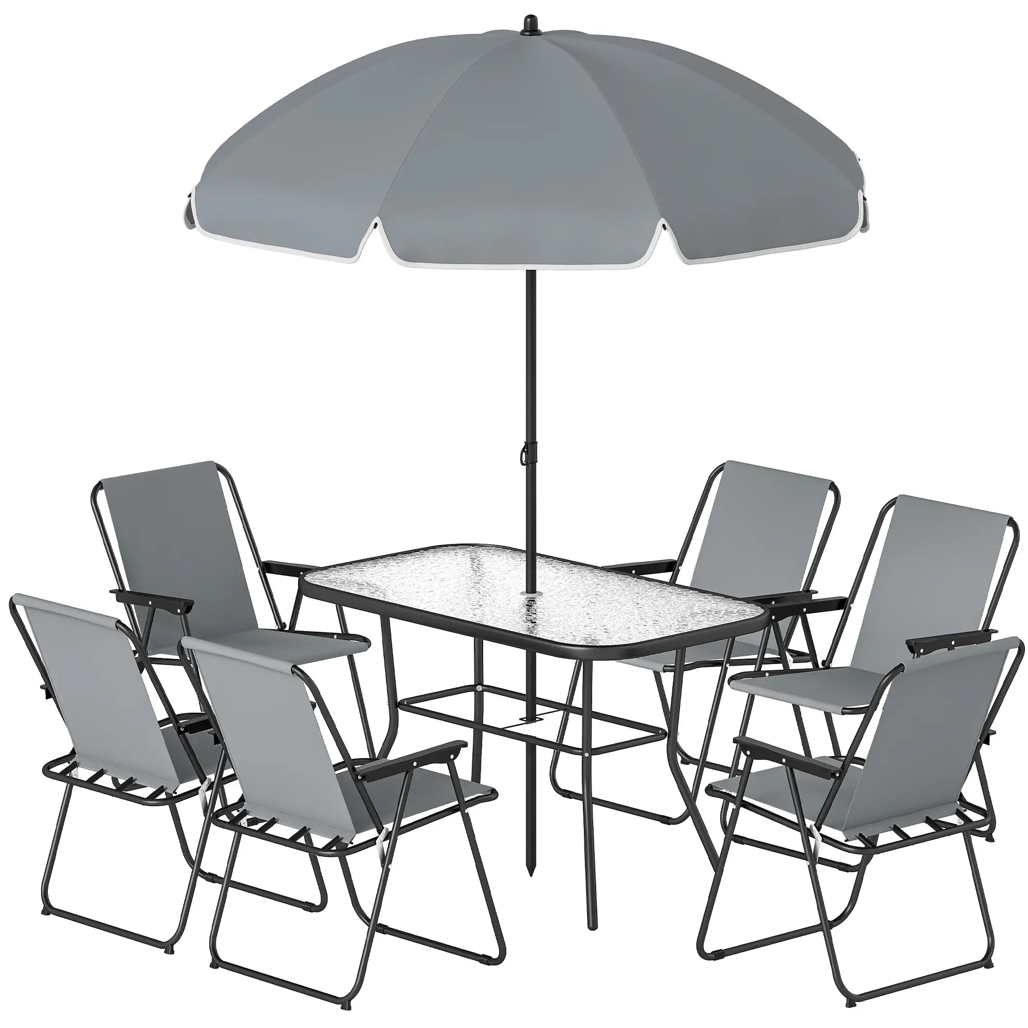 8 Piece Patio Table And Chairs Set, Tempered Glass Tabletop, Grey Outdoor Dining Sets Black, Grey at Gallery Canada