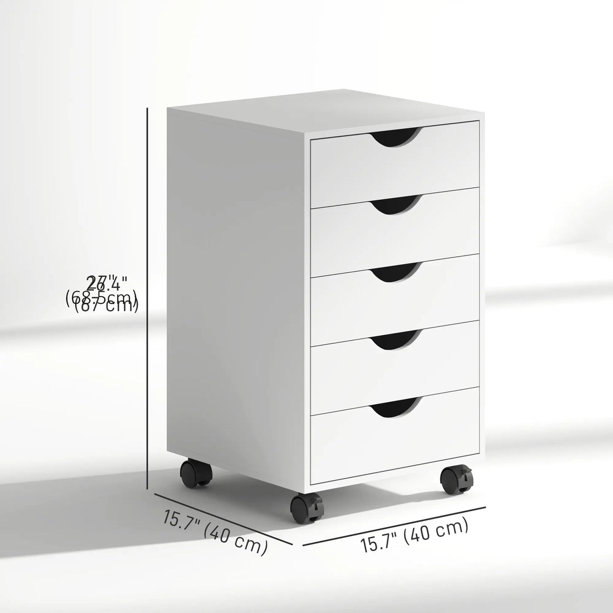 5 Drawer File Cabinet on Wheels, 15.7" x 15.7" x 26.4", White Office Cabinets & Cupboards at Gallery Canada