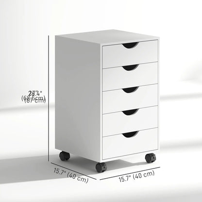 5 Drawer File Cabinet on Wheels, 15.7" x 15.7" x 26.4", White Office Cabinets & Cupboards at Gallery Canada