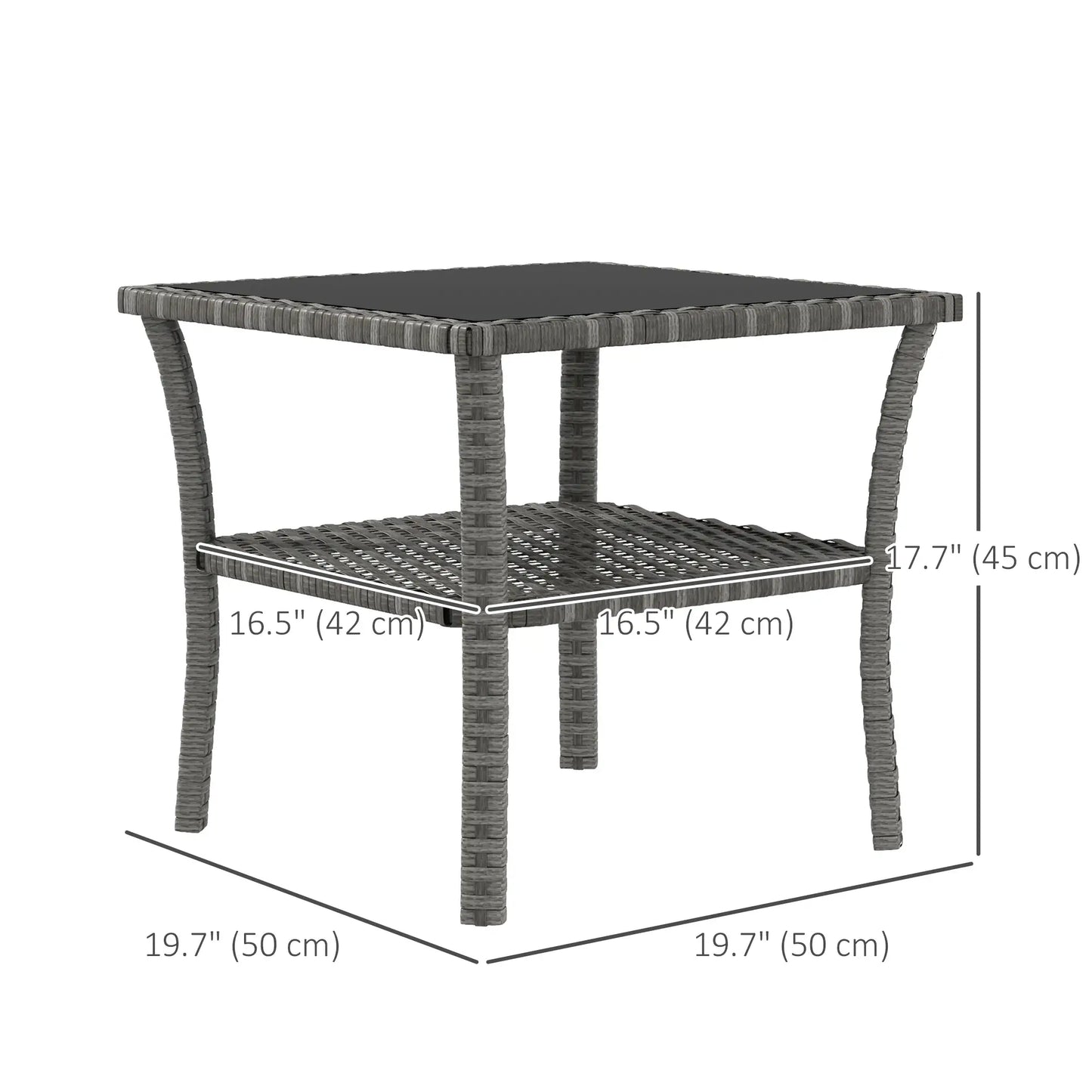 20" Patio Wicker Coffee Table, Outdoor PE Rattan Two-tier Side Table, Mixed Grey, Grey Patio Side Tables at Gallery Canada