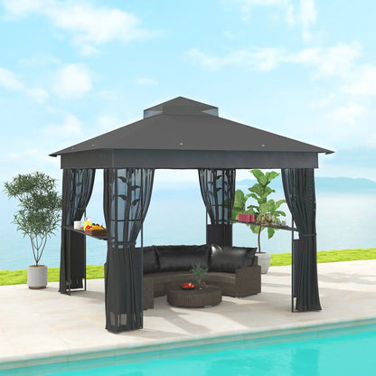 10' x 10' Outdoor Gazebo, UV30+ Double Roof, with Shelves and Netting Gazebos at Gallery Canada