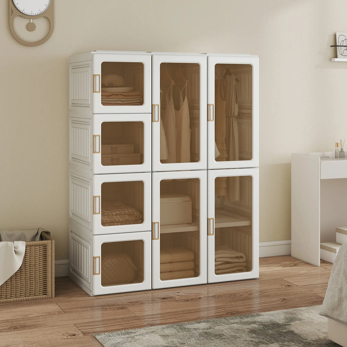 Portable Wardrobe, Foldable Plastic Closet, 8 Compartments, 2 Hanging Rods, Brown Clothing Storage at Gallery Canada