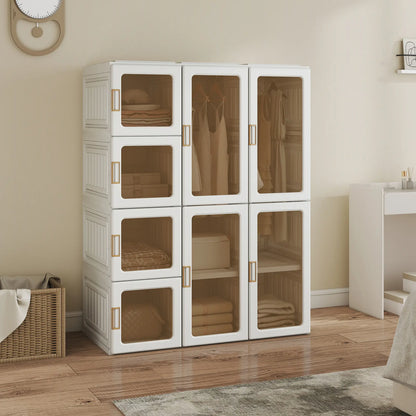 Portable Wardrobe, Foldable Plastic Closet, 8 Compartments, 2 Hanging Rods, Brown Clothing Storage at Gallery Canada