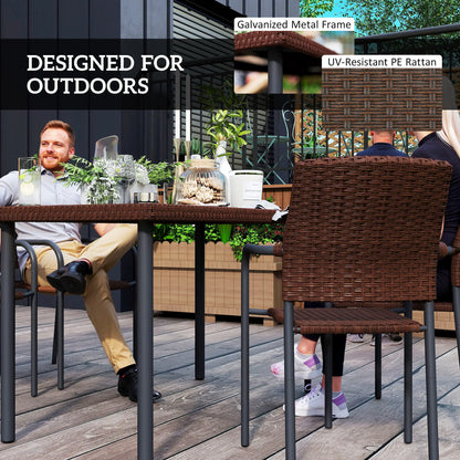 5 Piece Outdoor Dining Set, PE Wicker Rattan Patio Furniture, Stackable Chairs, Glass Table Top