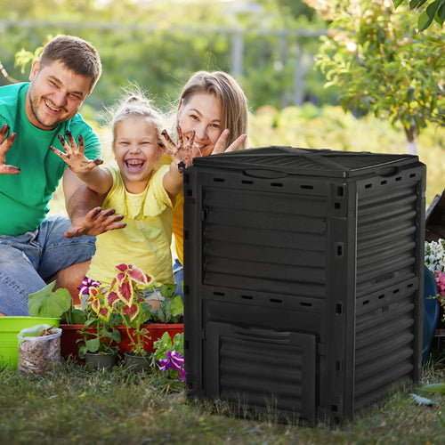 Large Garden Compost Bin 80 Gallon, Fast Fertile Soil, Easy Assembly, Black