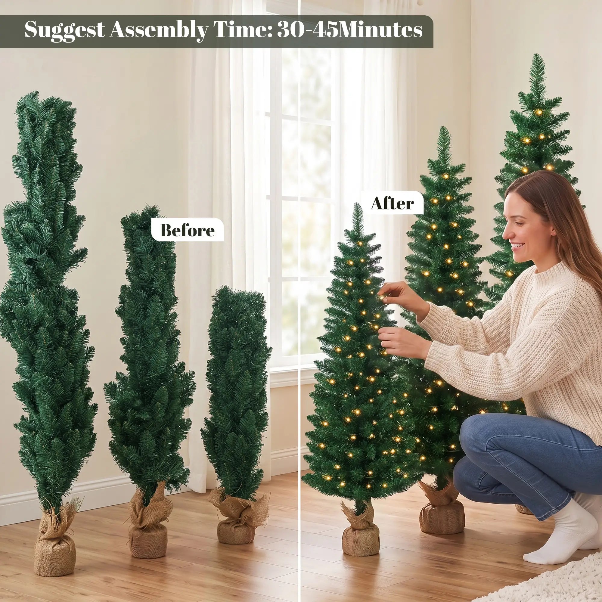 Pencil Christmas Trees Set Of 3, Pre-Lit, Green, Green Pencil Christmas Trees at Gallery Canada