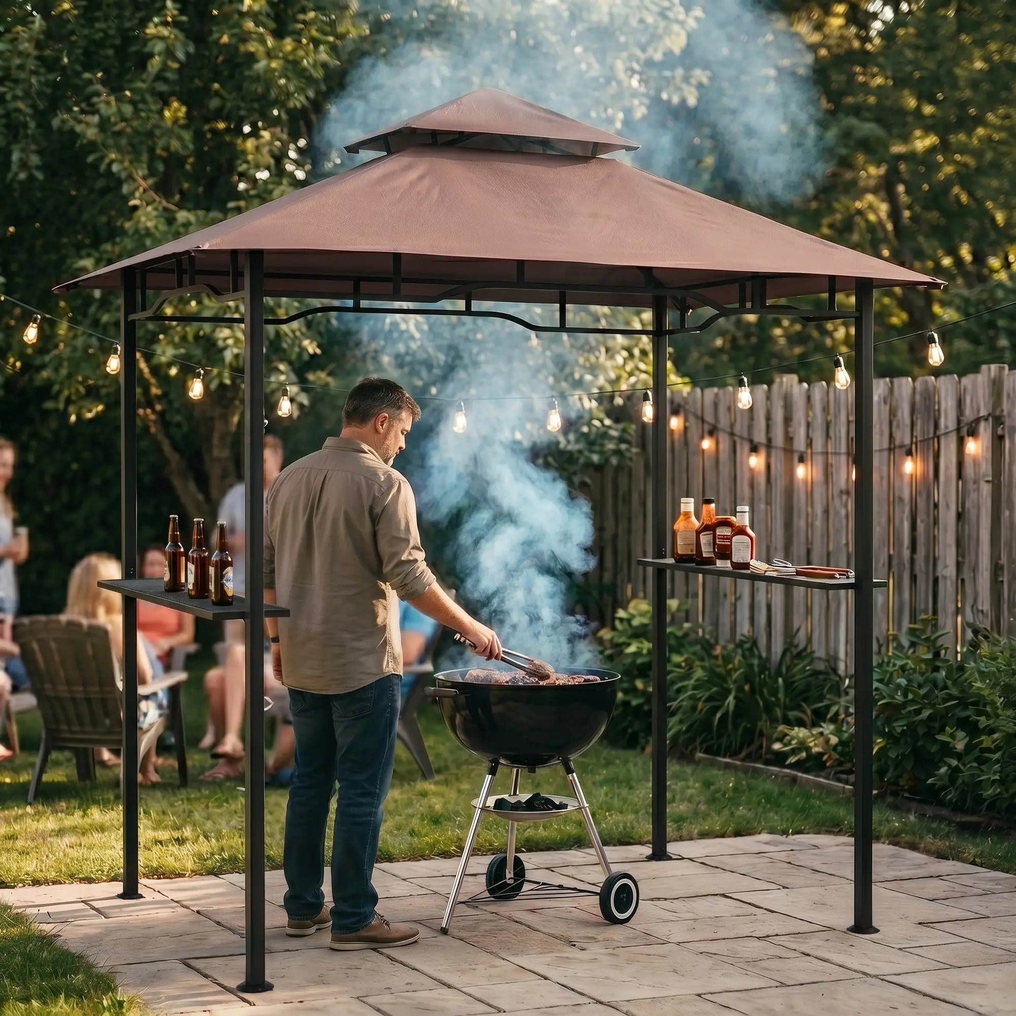 8' x 5' BBQ Grill Gazebo Tent, Double Tiered Canopy, Outdoor Sun Shade BBQ Grill Gazebos at Gallery Canada