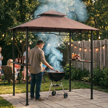 8' x 5' BBQ Grill Gazebo Tent, Double Tiered Canopy, Outdoor Sun Shade BBQ Grill Gazebos at Gallery Canada
