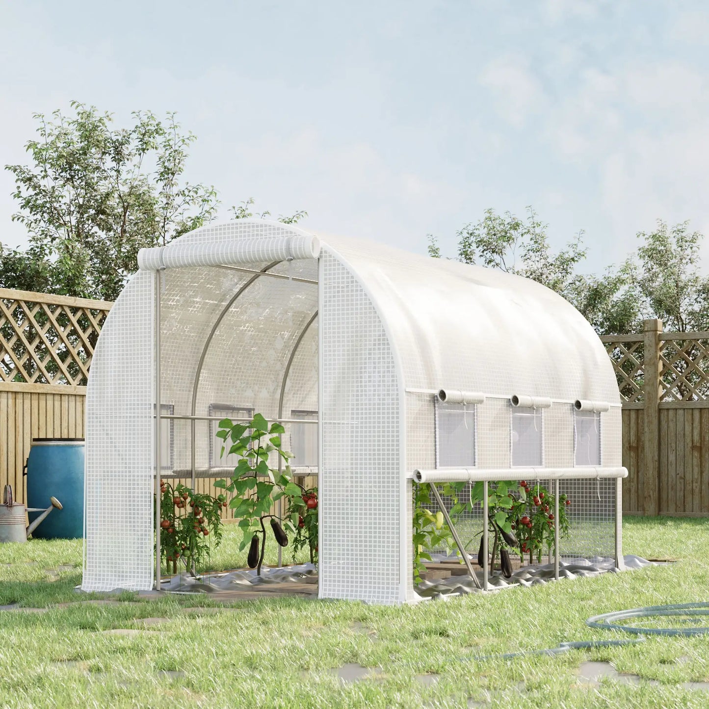 10' x 6.6' x 6.6' Walk-In Greenhouse, PE Cover, Zipper Doors, Mesh Windows, White Tunnel Greenhouses at Gallery Canada