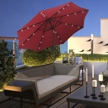 9ft Solar Patio Umbrella, 24 LED Lights, Tilt Canopy, Wine Red Sun Umbrellas at Gallery Canada
