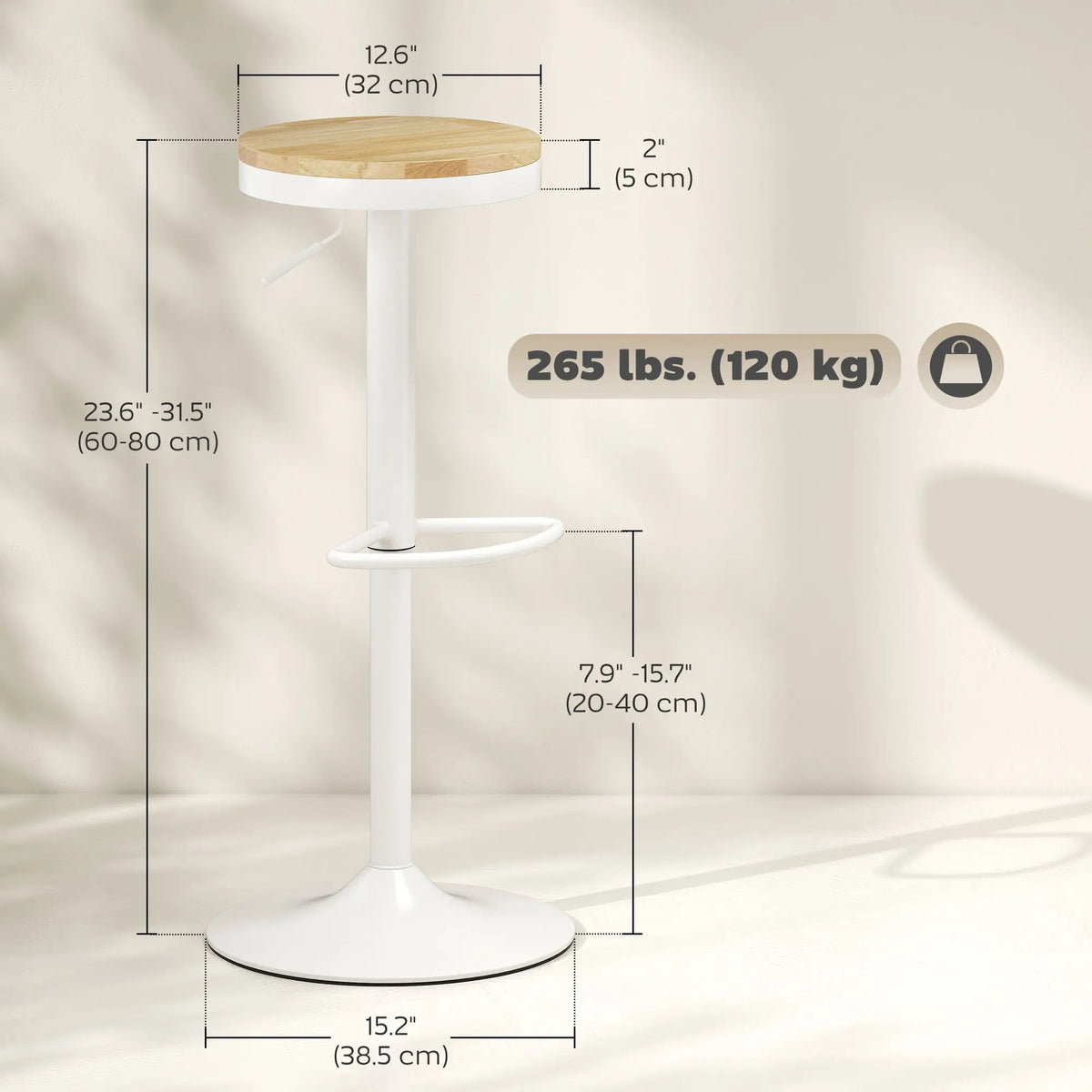 Swivel Bar Stools Set of 2, Adjustable Height, Natural Wood, White Bar Stools at Gallery Canada