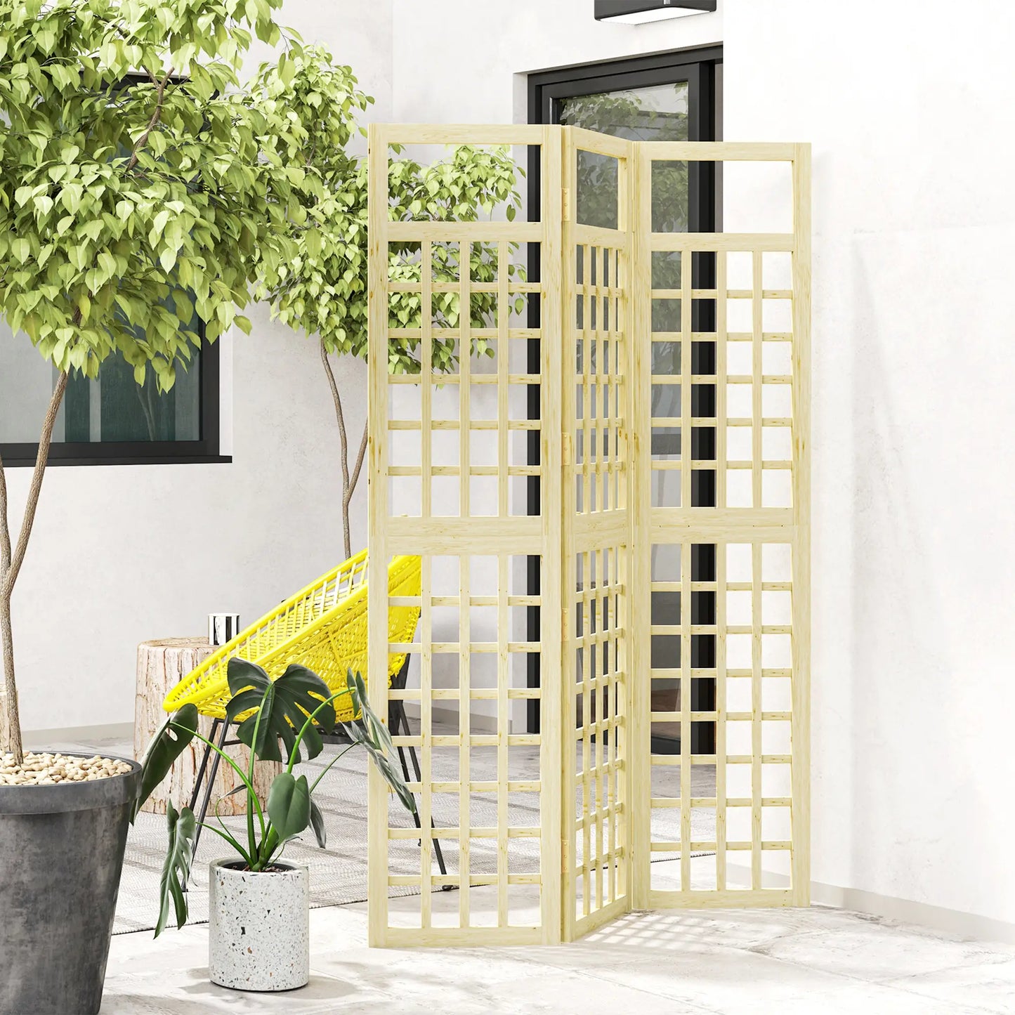 3 Panel Outdoor Wood Privacy Screen, Folding Room Divider, 47.2" x 66.9", Natural Wood Side Awnings at Gallery Canada