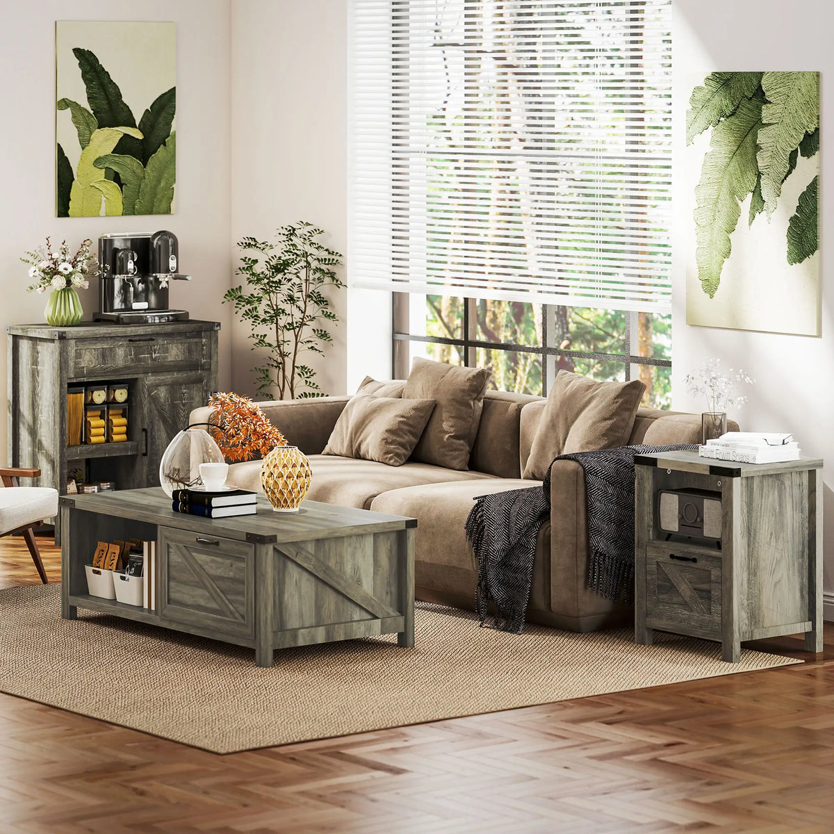 Farmhouse Side Table With Storage, Nightstand, Grey Side Tables at Gallery Canada