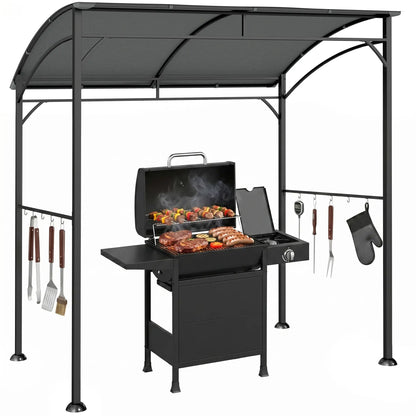 7' x 5' Charcoal Grey Garden Grill Canopy, BBQ Gazebo Tent With Steel Frame, Charcoal Grey