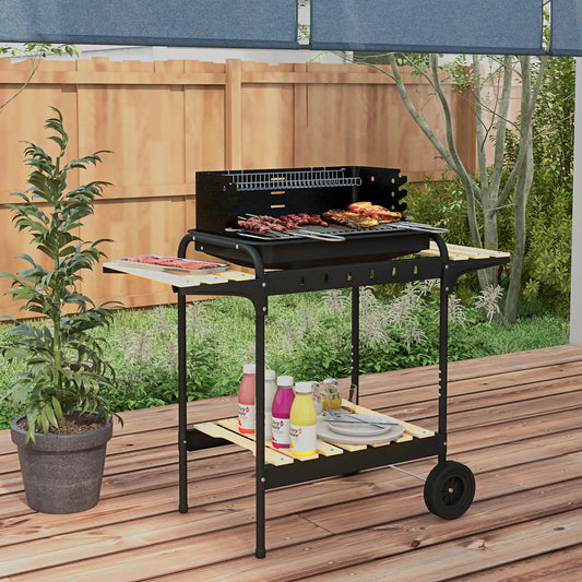 Charcoal Barbecue Grill, Adjustable Height, Portable Trolley With Ash Catcher, Wheels, Black Charcoal BBQ Grils Black at Gallery Canada