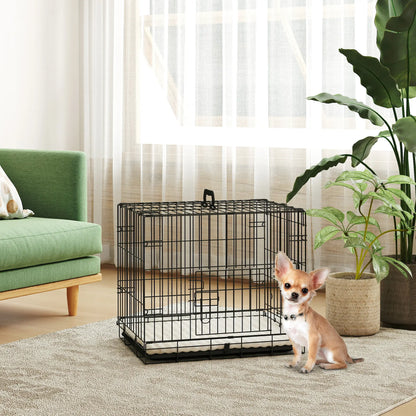 24" Dog Crate, 2 Doors, Folding Metal Cage, Removable Tray, Black Dog Cages & Crates at Gallery Canada