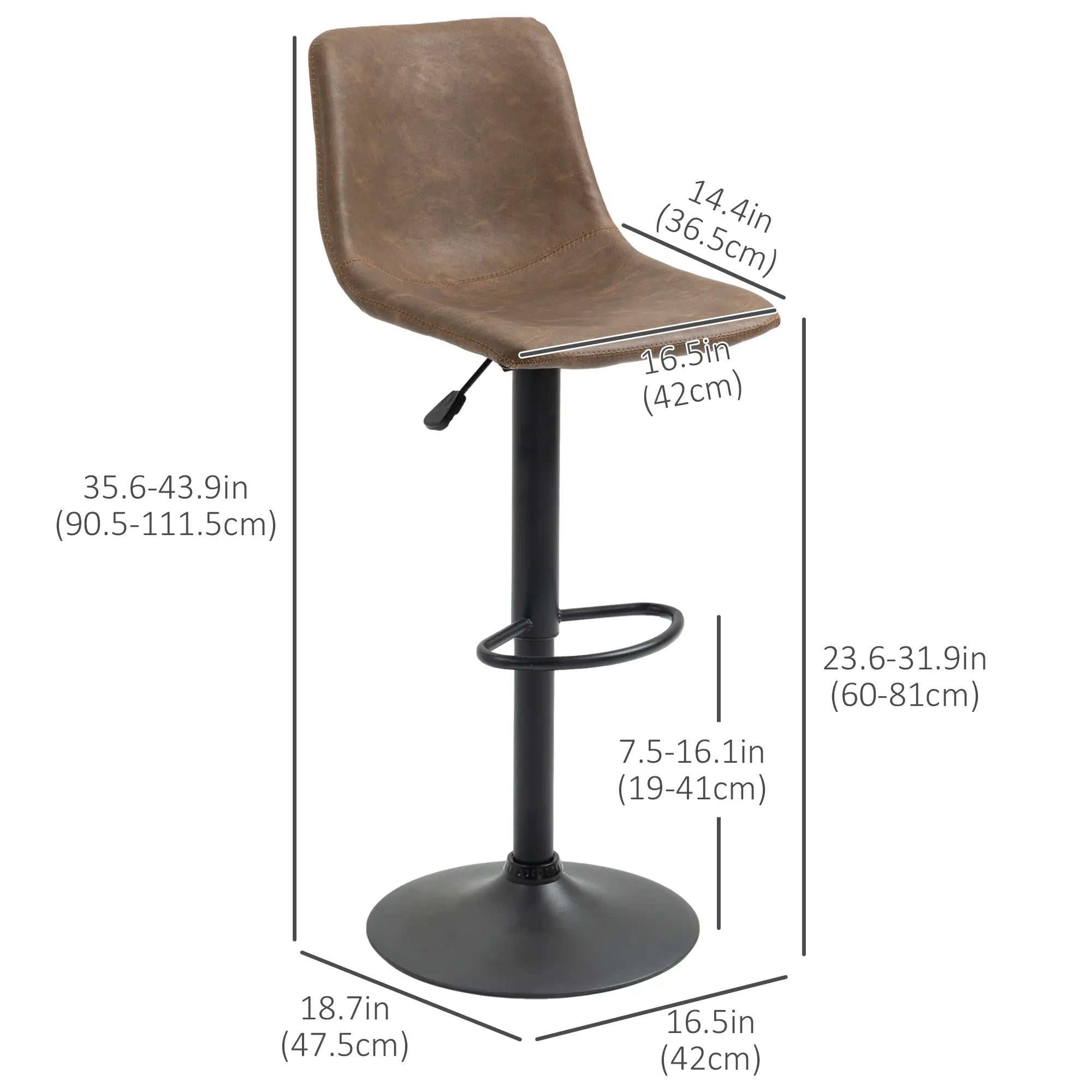 Adjustable Counter Height Bar Stools, Set of 2, 360° Swivel, Vintage Leather, Brown Bar Stools at Gallery Canada