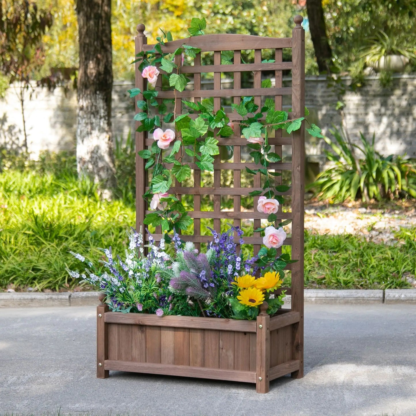 Raised Garden Bed with Trellis, Wood Planter Box, 25.2" x 11" x 47.2", Brown Elevated Garden Beds at Gallery Canada