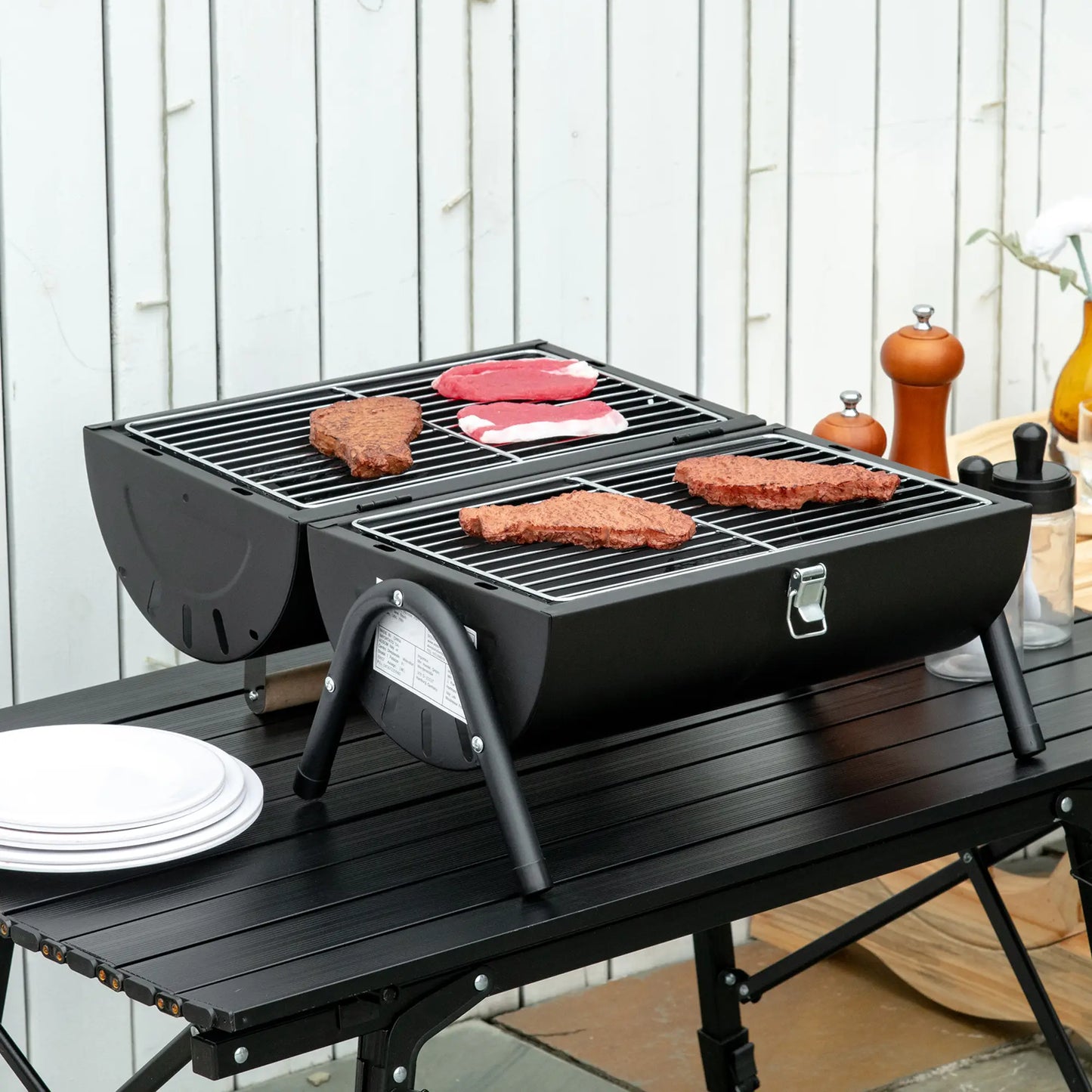 Outdoor Charcoal BBQ Grill, Tabletop Folding Barbecue, 17.3" x 9.8" x 14", Black Charcoal BBQ Grils at Gallery Canada
