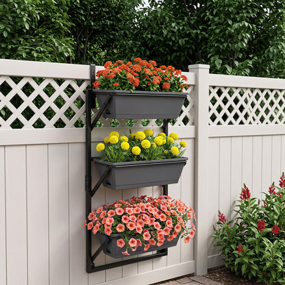 Deck Railing Planter Box 3-Tier, Adjustable Brackets, Black