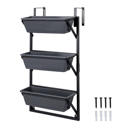 Deck Railing Planter Box 3-Tier, Adjustable Brackets, Black