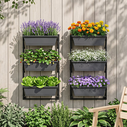 Deck Railing Planter Box 3-Tier, Adjustable Brackets, Black