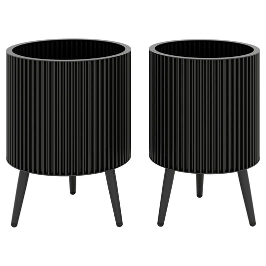 Decorative Flower Pots with Stand, Drainage Holes, Set of 2-M Decorative Accessories Black at Gallery Canada