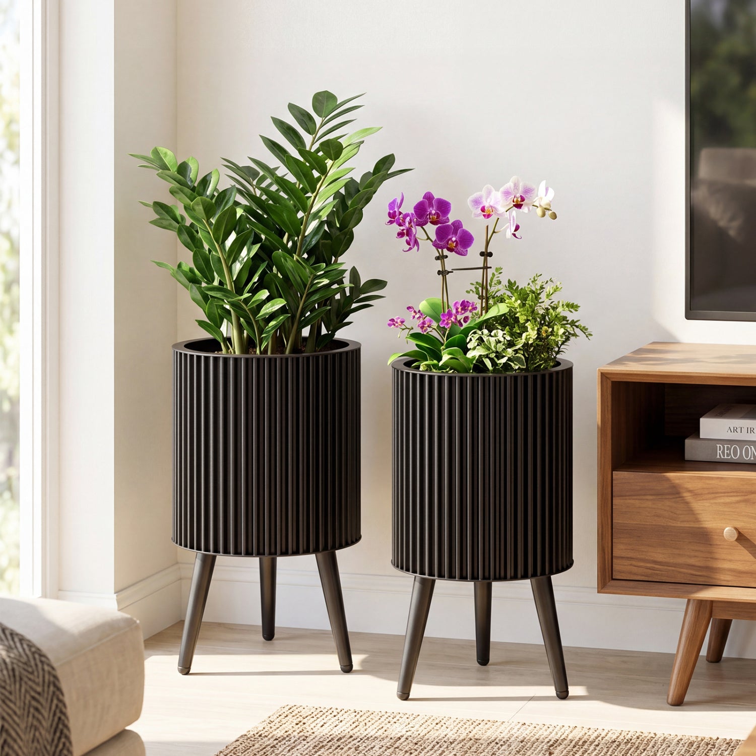 Decorative Flower Pots With Stand, Drainage Holes, Set Of 2 Decorative Accessories at Gallery Canada