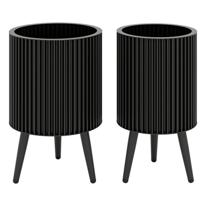 Decorative Flower Pots With Stand, Drainage Holes, Set Of 2 Decorative Accessories Black at Gallery Canada
