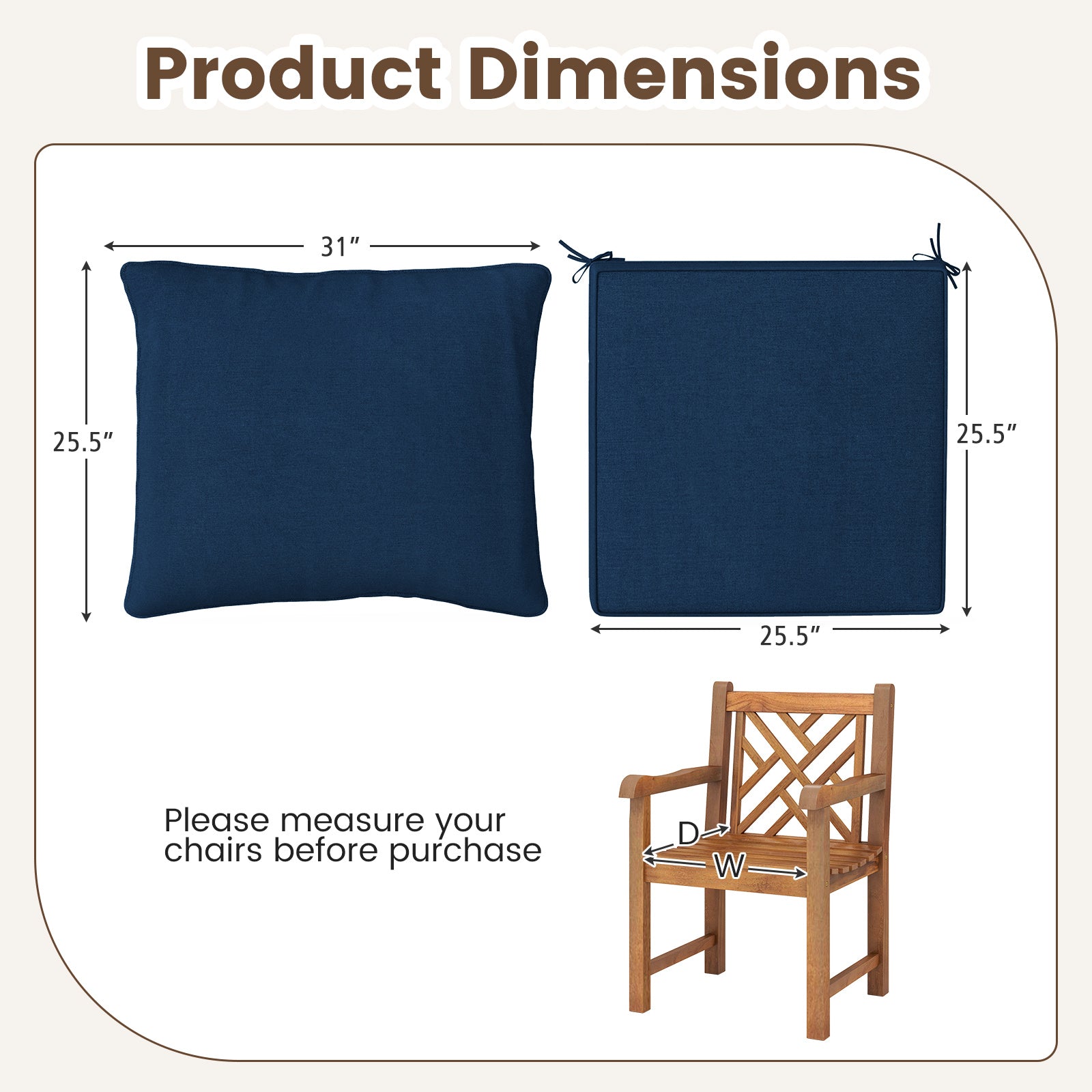 Deep Seat Chair Cushion Pads Set, With Rope Belts, Blue Outdoor Furniture Accessories at Gallery Canada