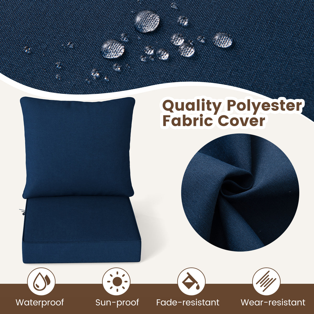 Deep Seat Chair Cushion Pads Set, With Rope Belts, Blue Outdoor Furniture Accessories at Gallery Canada