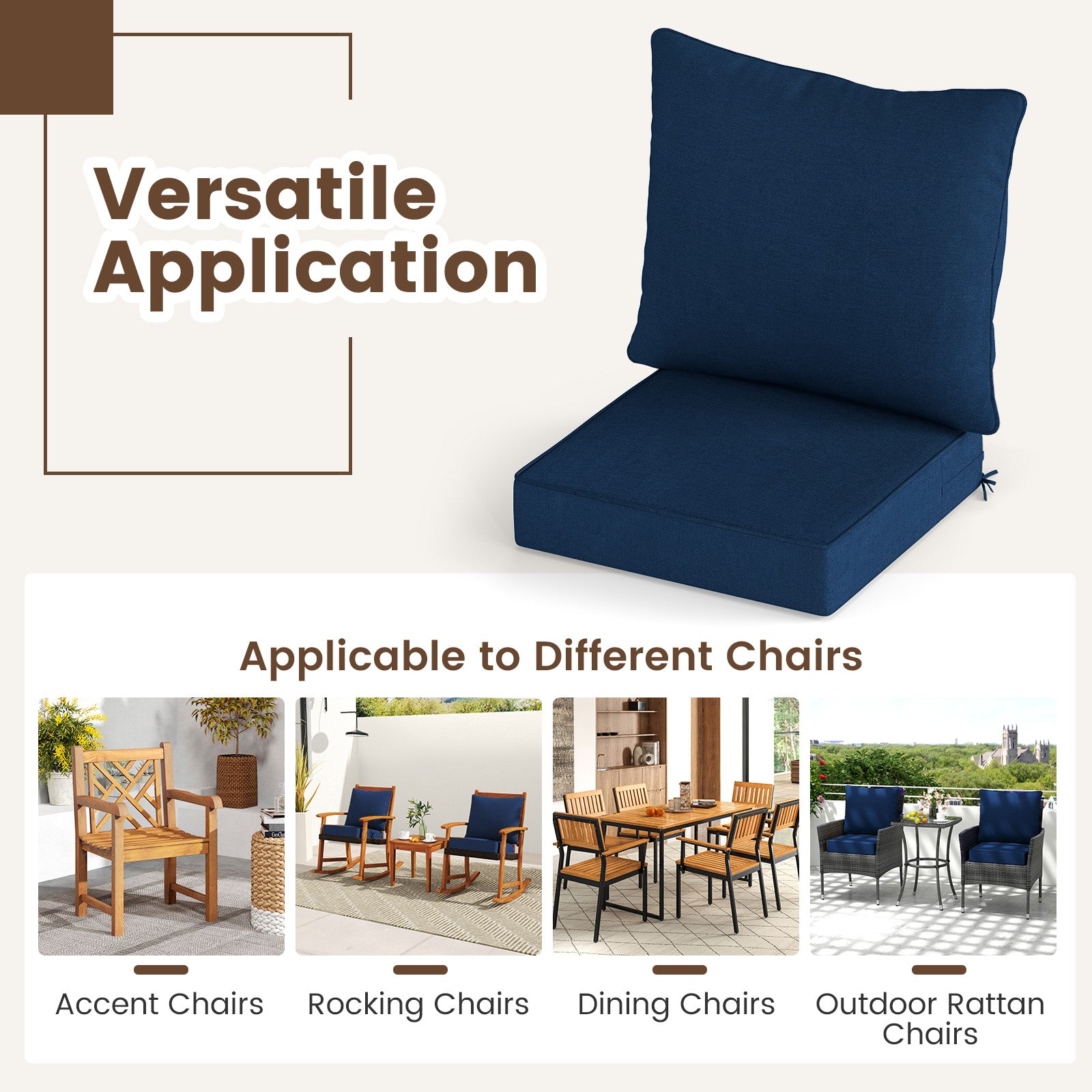 Deep Seat Chair Cushion Pads Set, With Rope Belts, Blue Outdoor Furniture Accessories at Gallery Canada