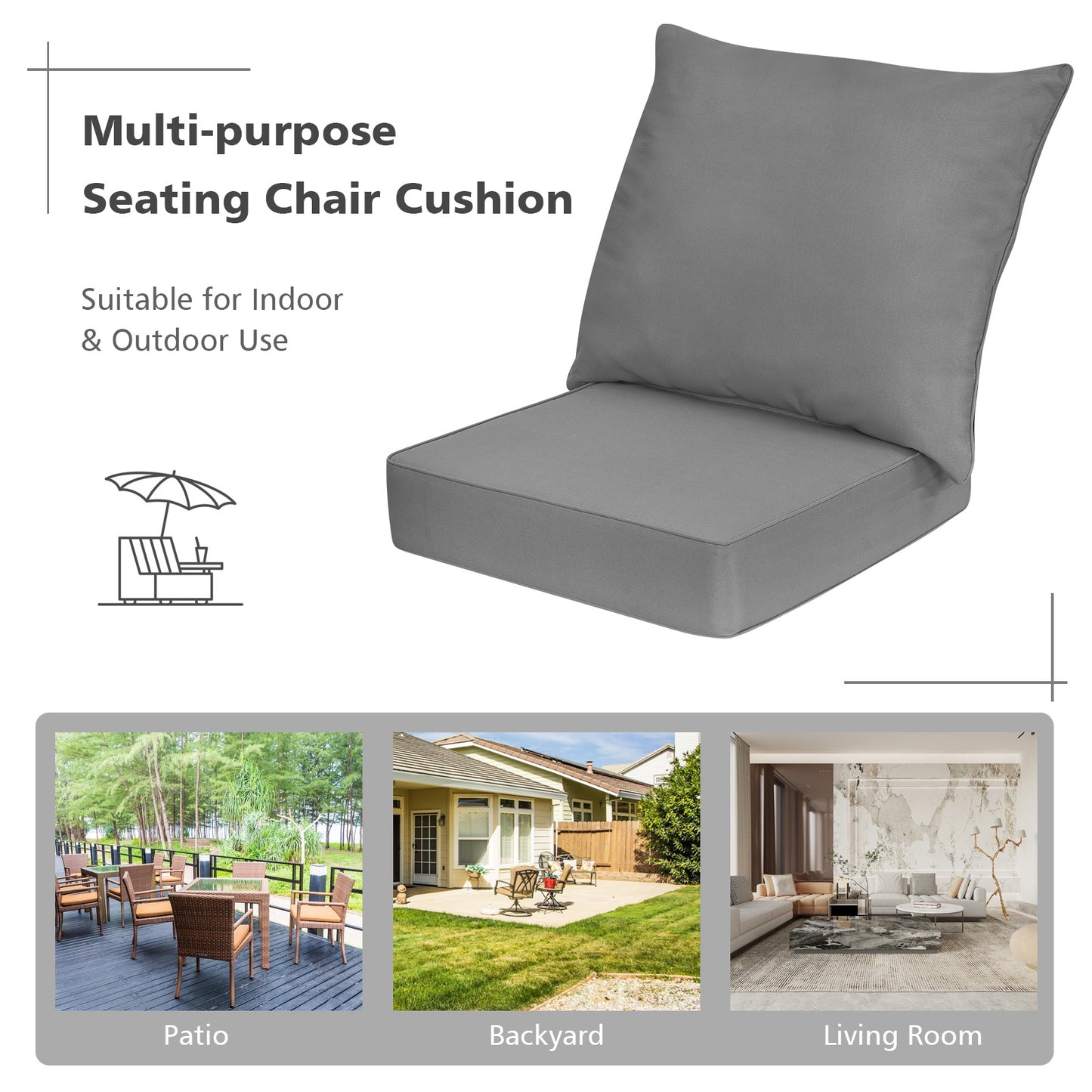 Deep Seat Chair Cushion Pads Set, Indoor Outdoor, Gray Outdoor Furniture Accessories at Gallery Canada