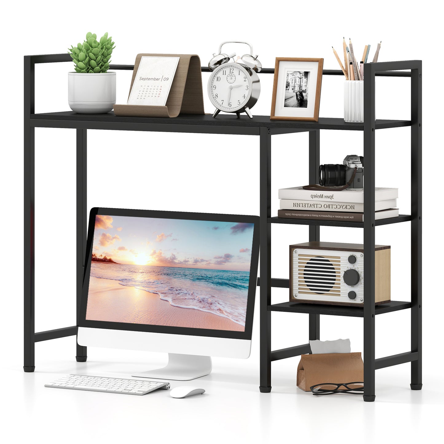 Desktop Bookshelf 38.5" W, Storage Rack, Black