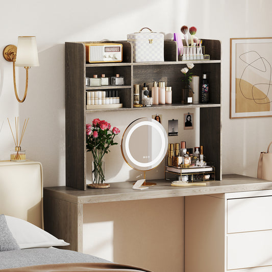 Desktop Bookshelf Countertop Storage Hutch with 6 Shelves, Oak Bookcases Oak at Gallery Canada