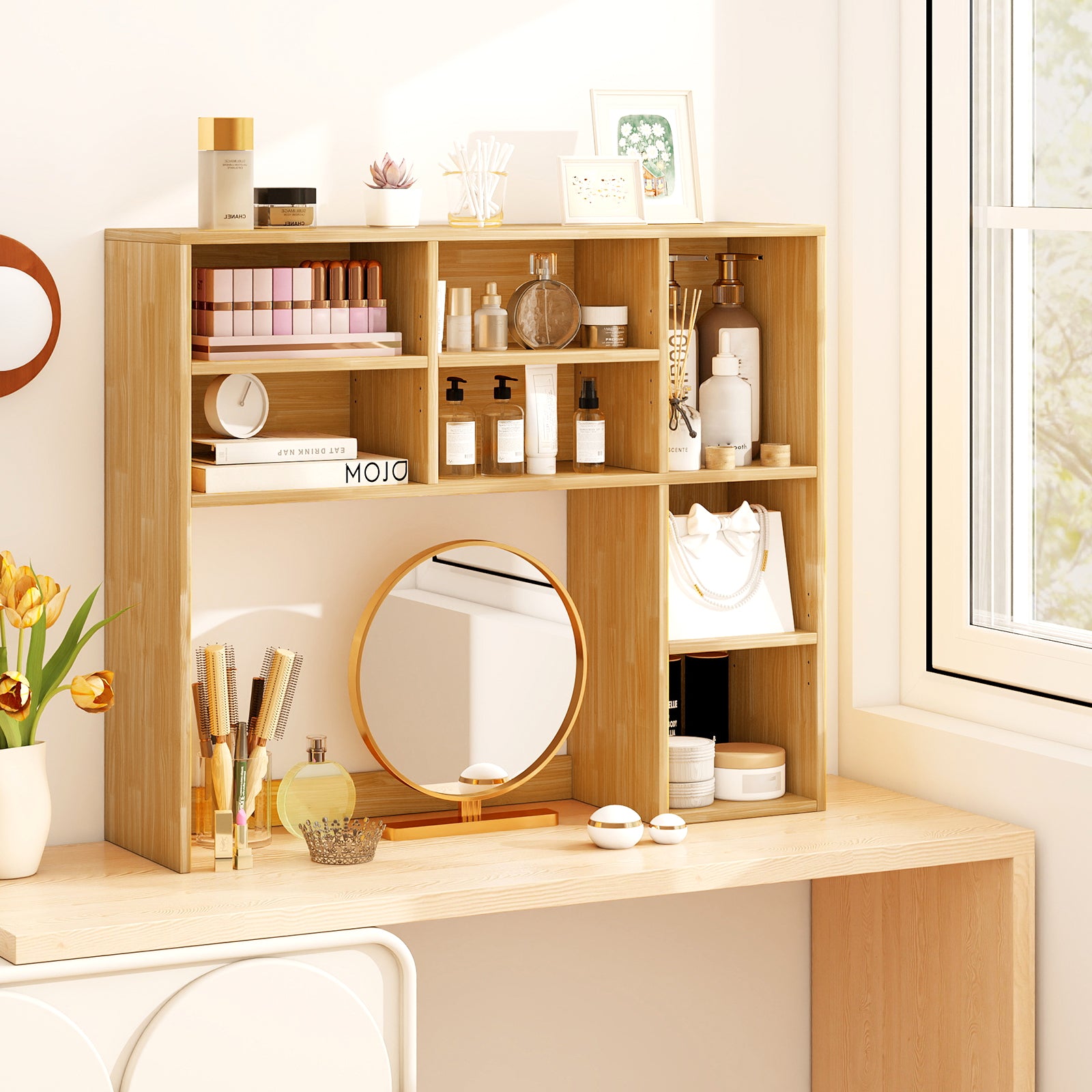 Desktop Bookshelf with 7 Open Cubbies and 3 Adjustable Shelves, Yellow Bookcases at Gallery Canada