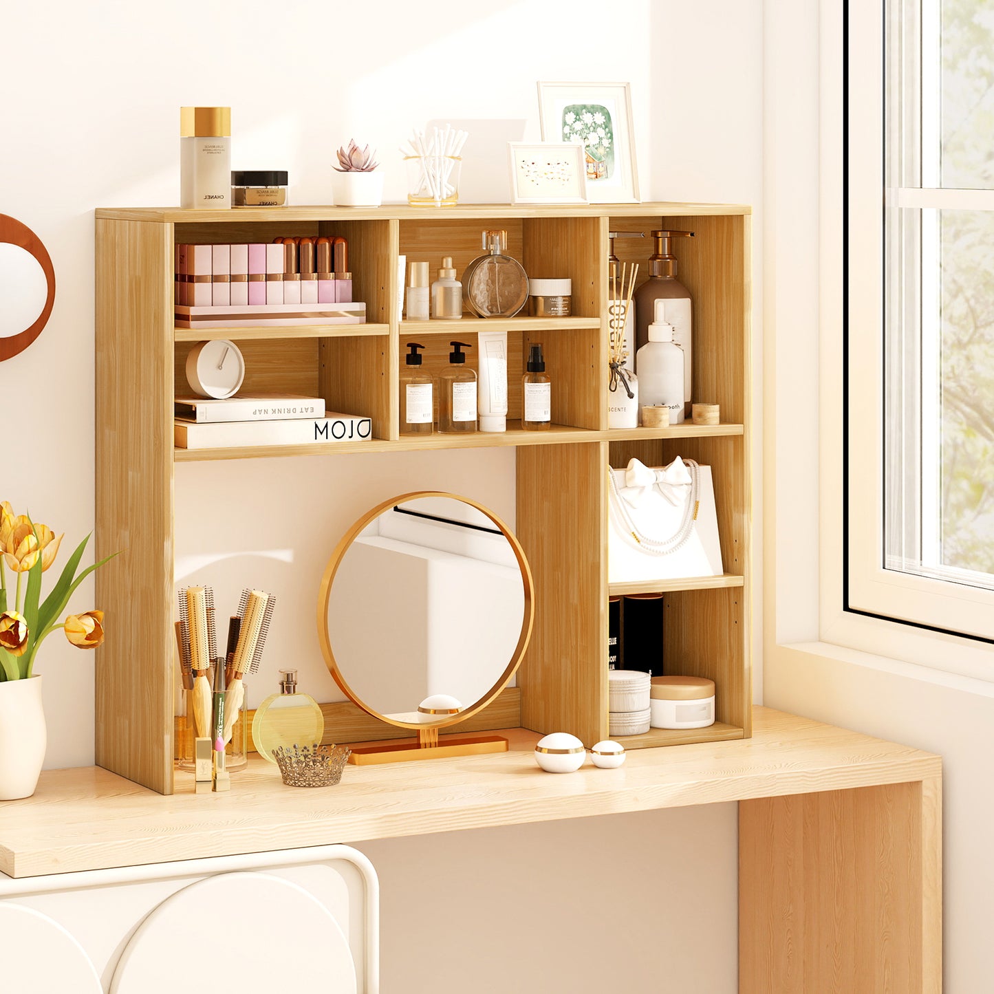 Desktop Bookshelf with 7 Open Cubbies and 3 Adjustable Shelves, Yellow Bookcases at Gallery Canada