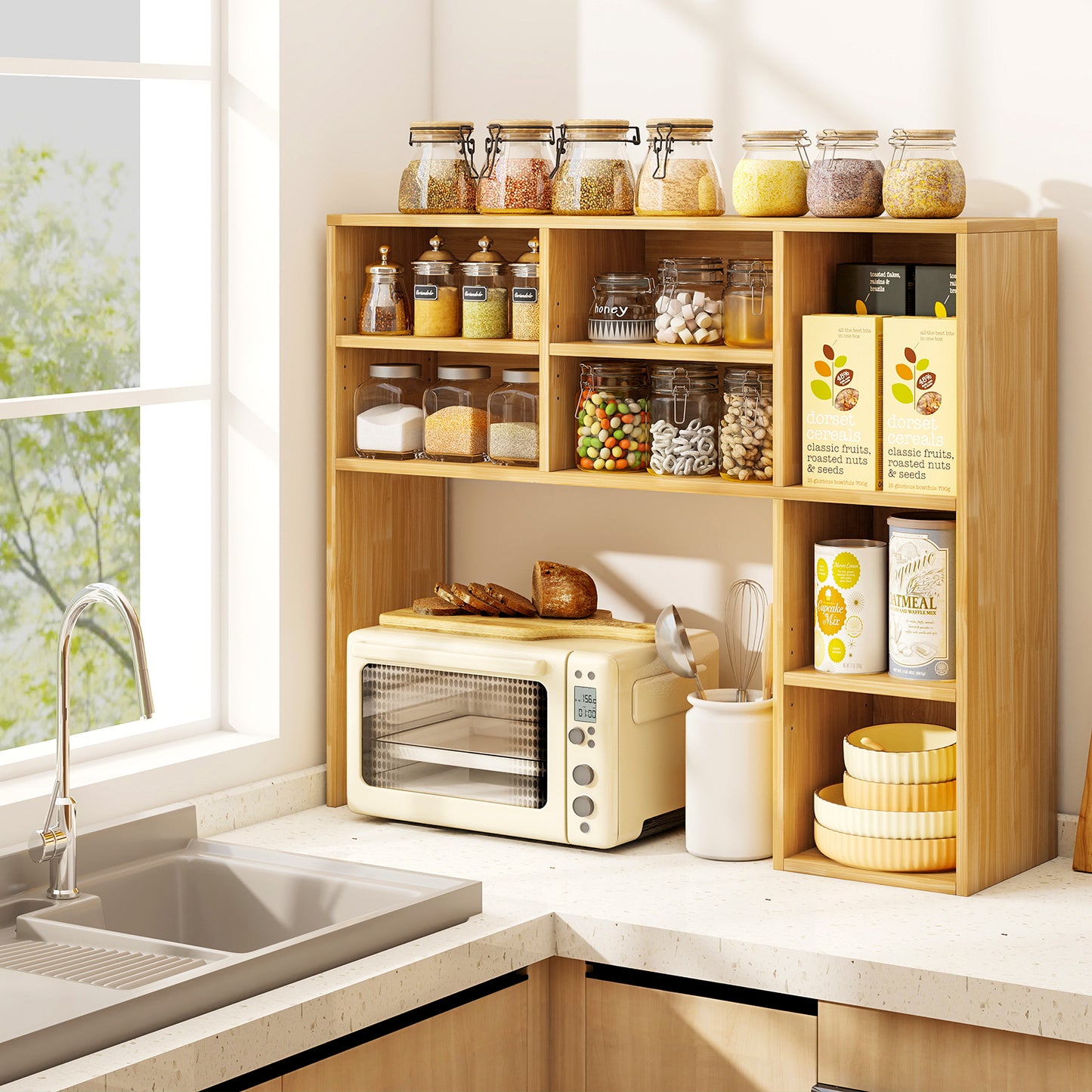 Desktop Bookshelf with 7 Open Cubbies and 3 Adjustable Shelves, Yellow Bookcases at Gallery Canada