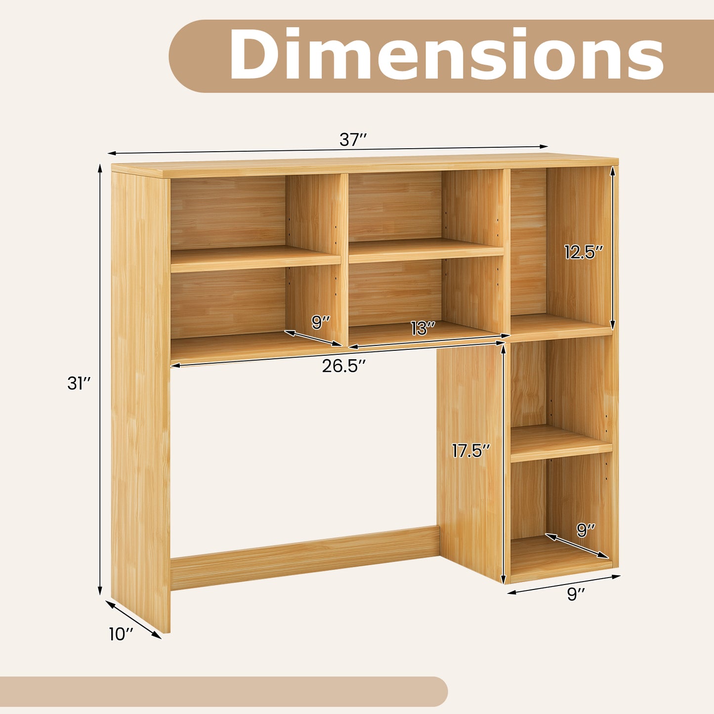 Desktop Bookshelf with 7 Open Cubbies and 3 Adjustable Shelves, Yellow Bookcases at Gallery Canada